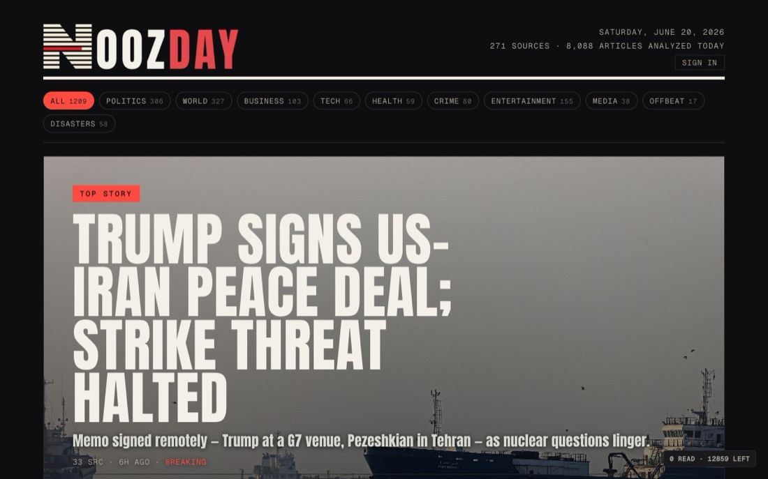 Noozday — spin-free news clustered from multiple sources